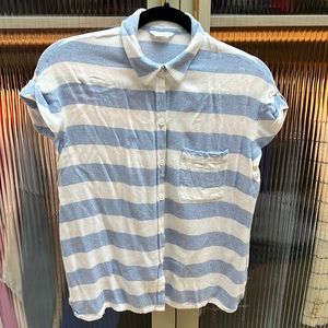 Club Monaco Blue and White Herringbone Stripe Shirt
